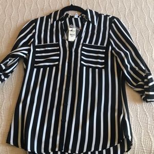 Express Black & White Stripe Portofino Shirt